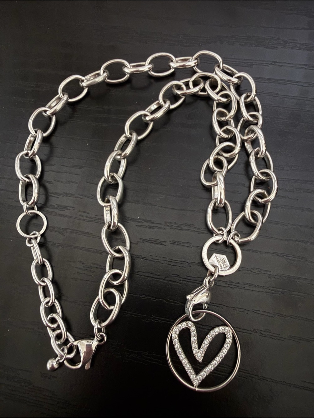 Origami Owl Silver Chain Necklace with Crystal Heart Reversible Charm
